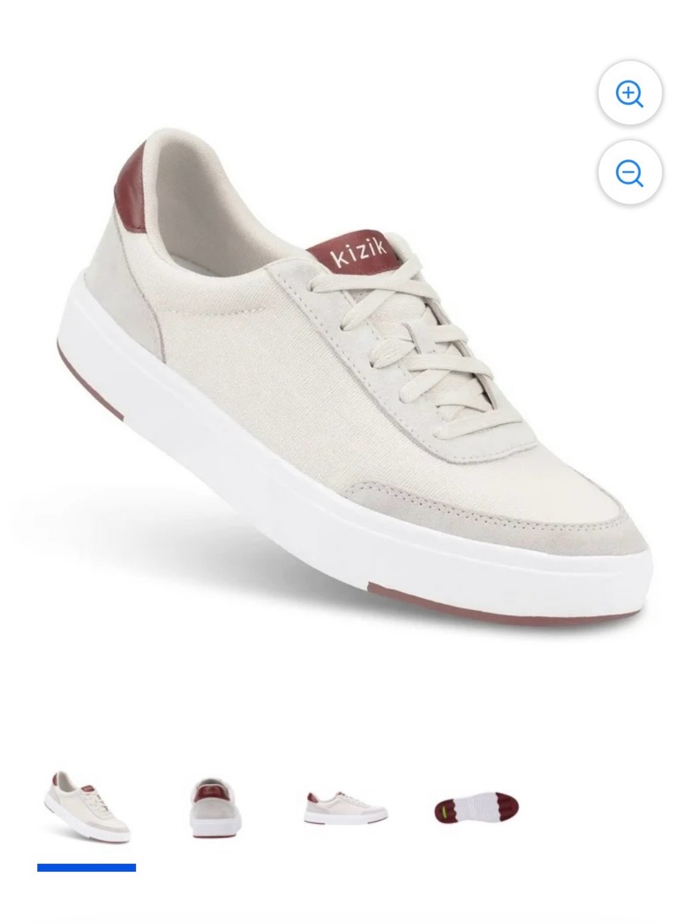 Kizik Prague Women's Ivory Canvas Sneaker with Burgundy Accents